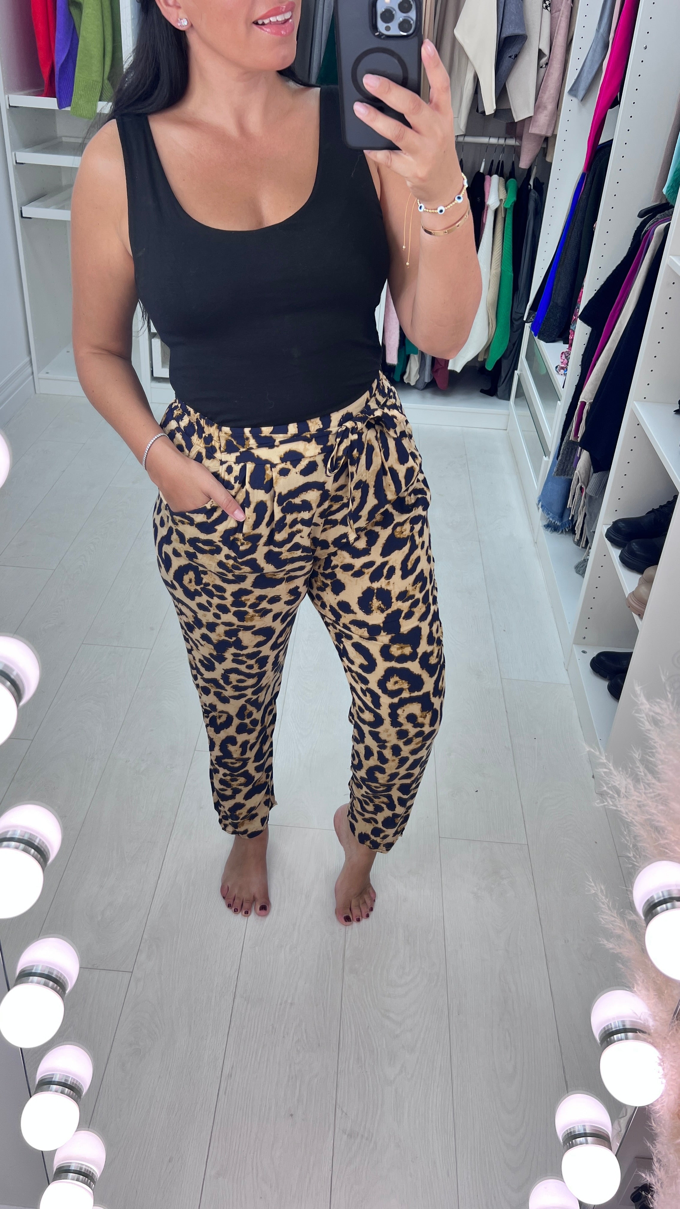 Valence  Leopard Print Elasticated Cigarette Trousers