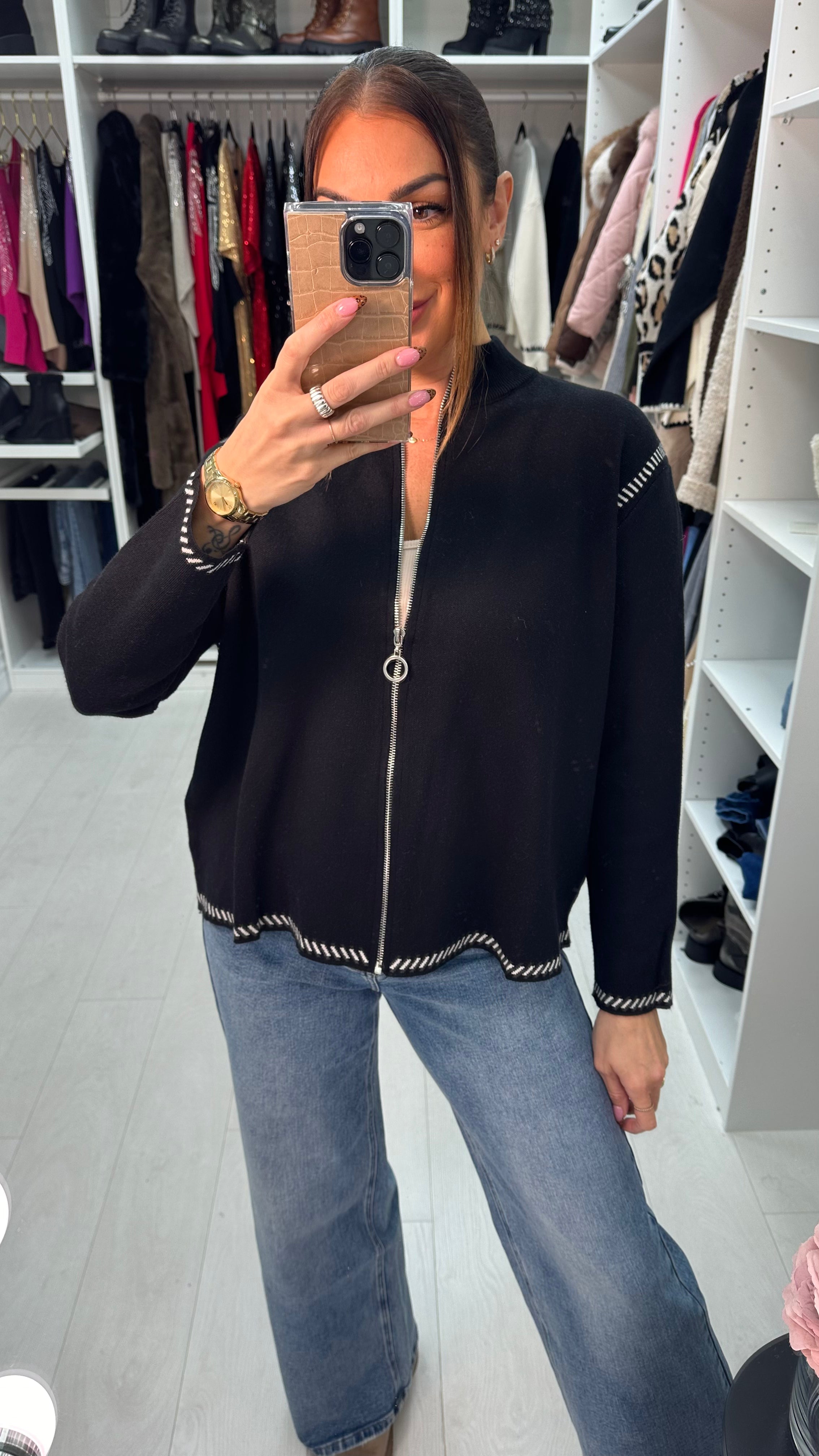 Deborah Detailed Hem Zip Knit Jumper