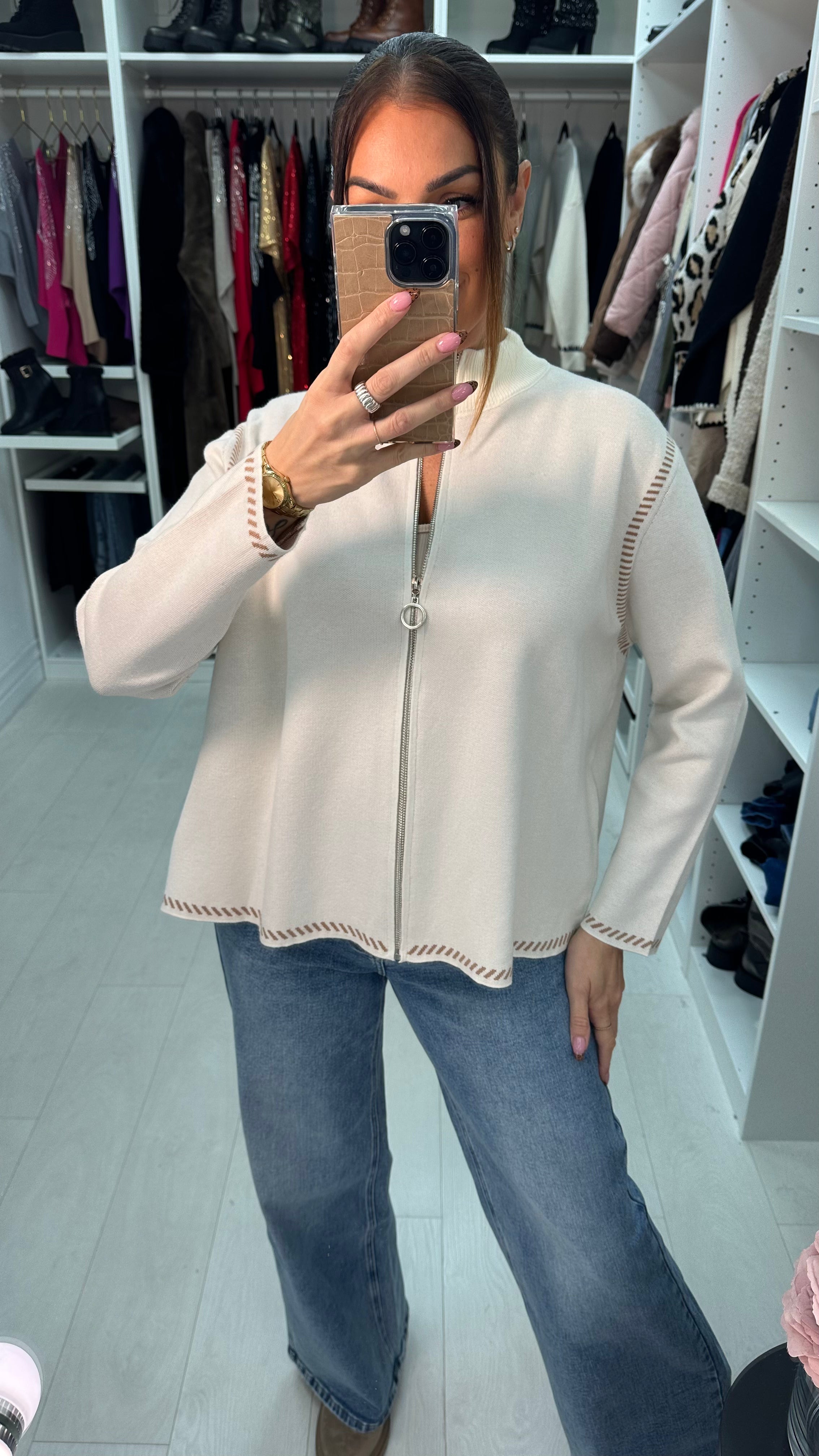 Deborah Detailed Hem Zip Knit Jumper