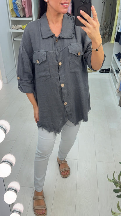 Oaklee Plain Frayed Hem Linen Shirt