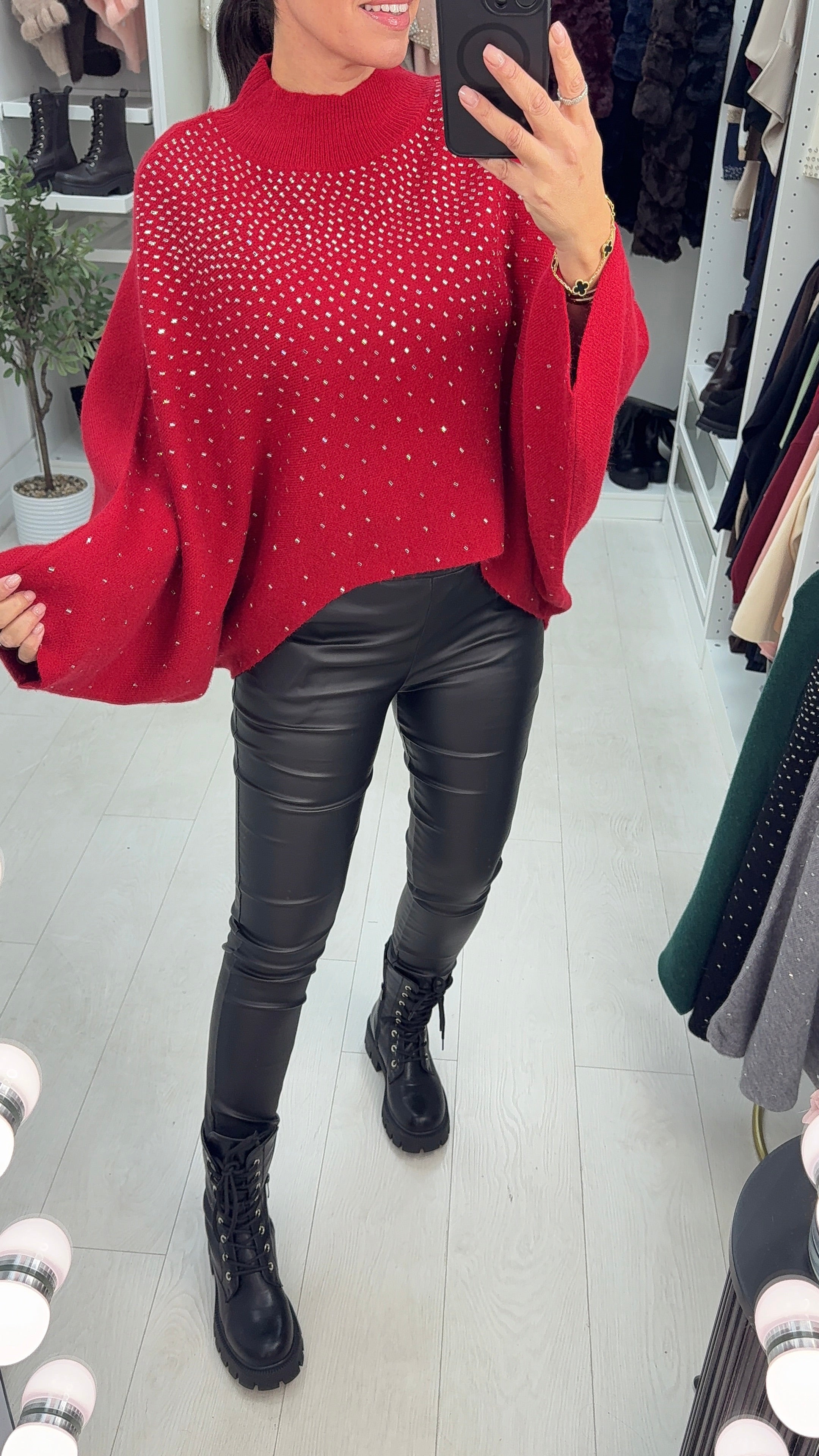 Vanya Embellished Batwing Sleeve High Neck Jumper