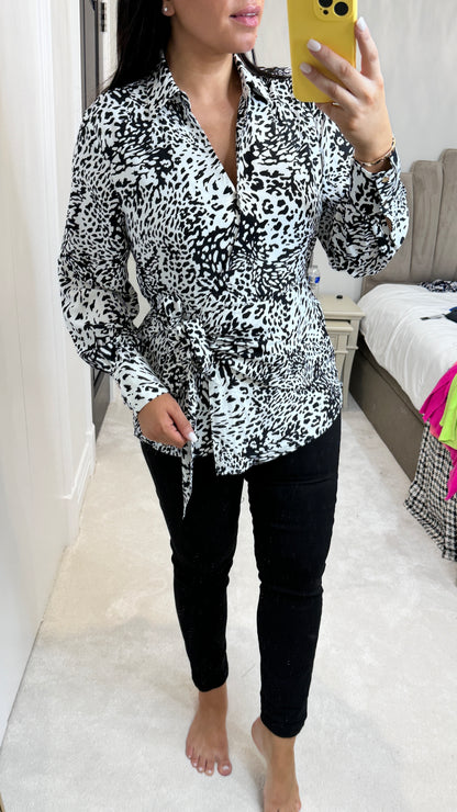 Lanie Monochrome Print Wrap Blouse