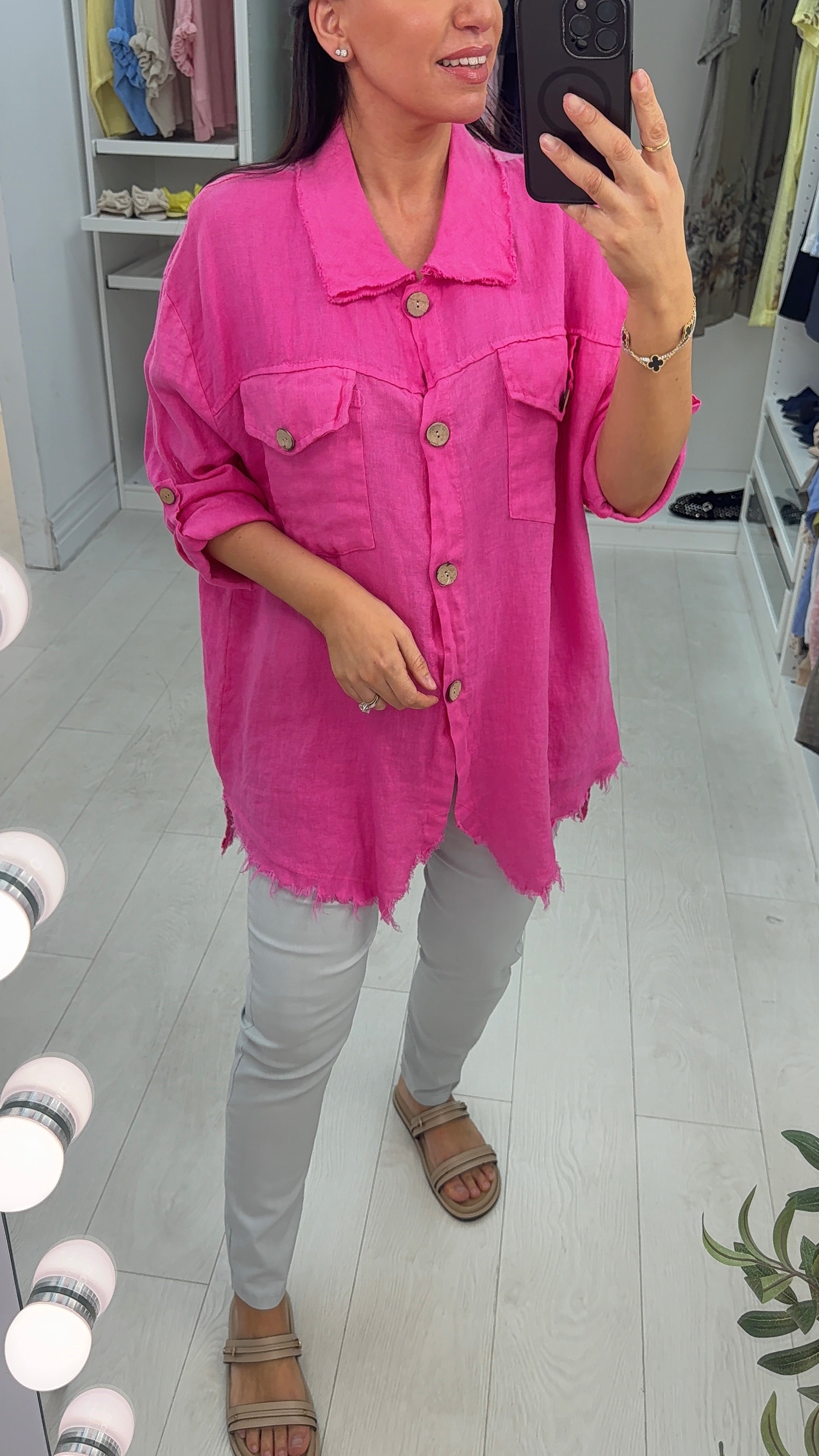 Oaklee Plain Frayed Hem Linen Shirt