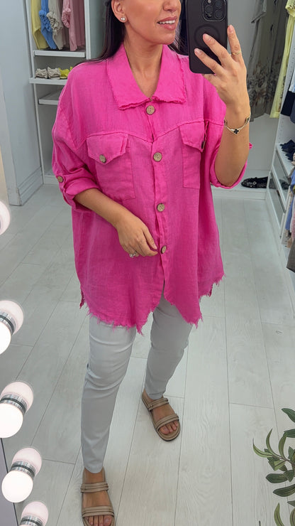 Oaklee Plain Frayed Hem Linen Shirt