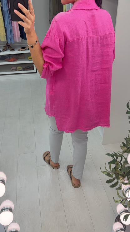 Oaklee Plain Frayed Hem Linen Shirt