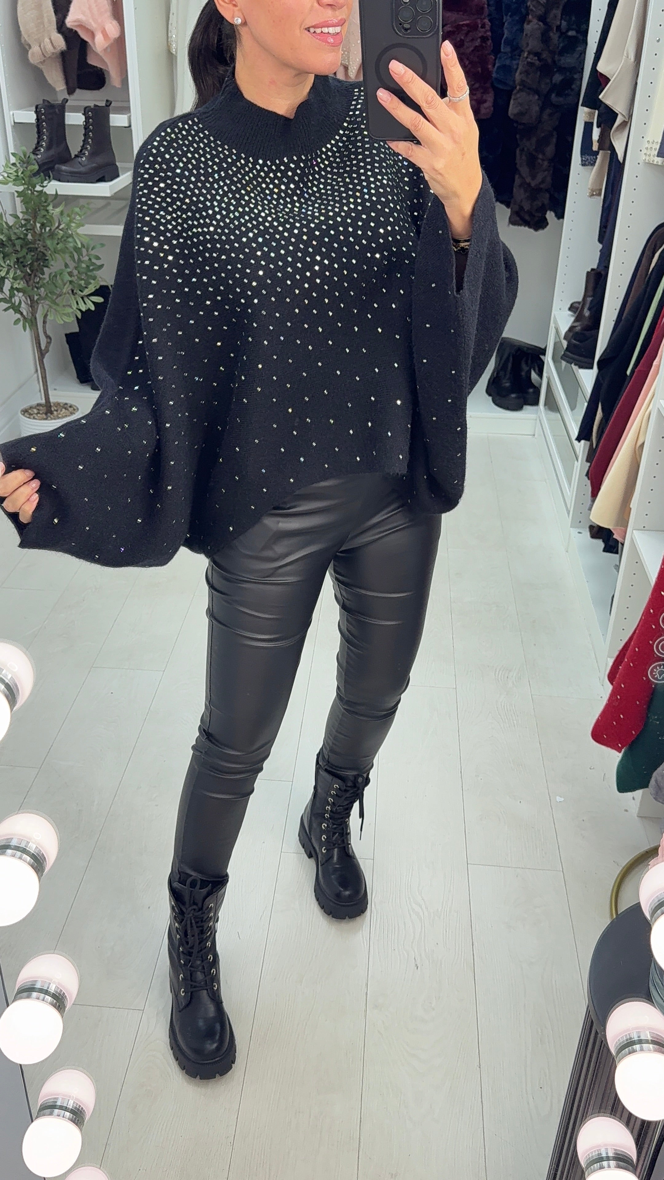 Vanya Embellished Batwing Sleeve High Neck Jumper