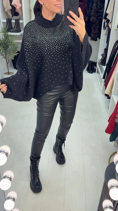 Vanya Embellished Batwing Sleeve High Neck Jumper
