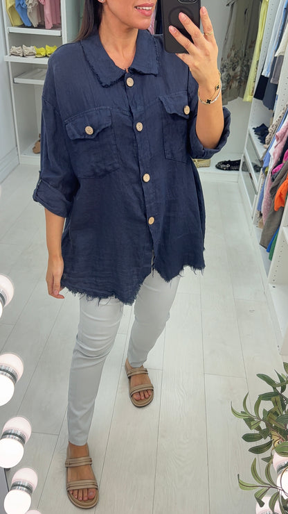 Oaklee Plain Frayed Hem Linen Shirt