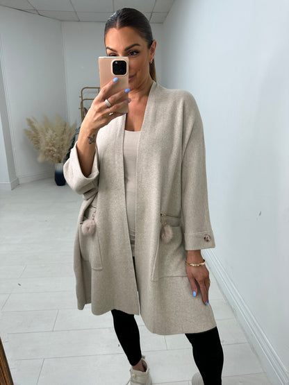 Selah Pom Pom Detailed Pocket Knit Cardigan
