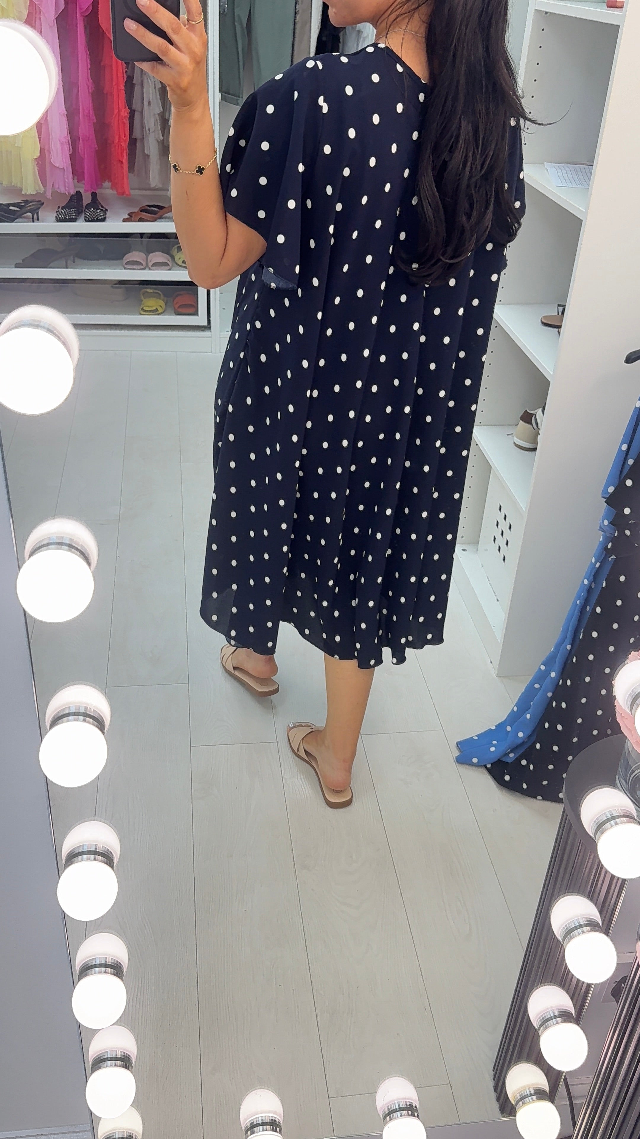 Diona Polka Dot Loose Fit Midi Dress