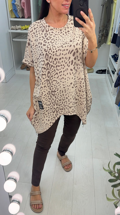 Posie Animal Print Loose Fit Dipped Hem Top