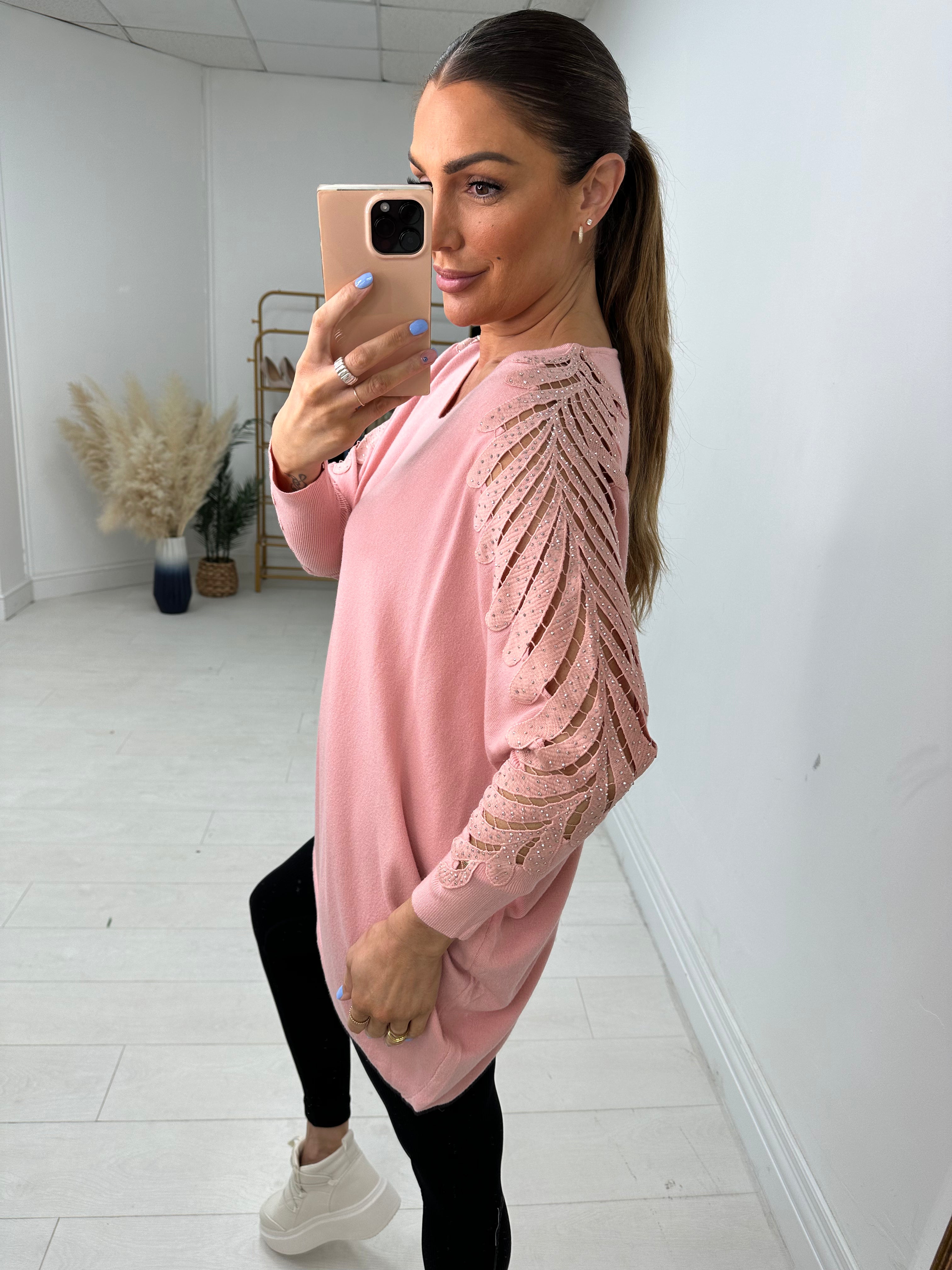 Ximena Diamante Sleeve V Neck Jumper