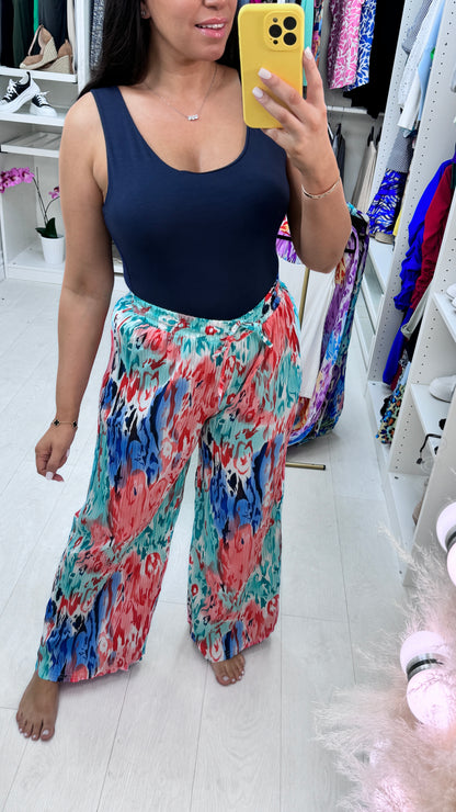 Elkie Multi Coloured Wide Leg Pleated Trousers