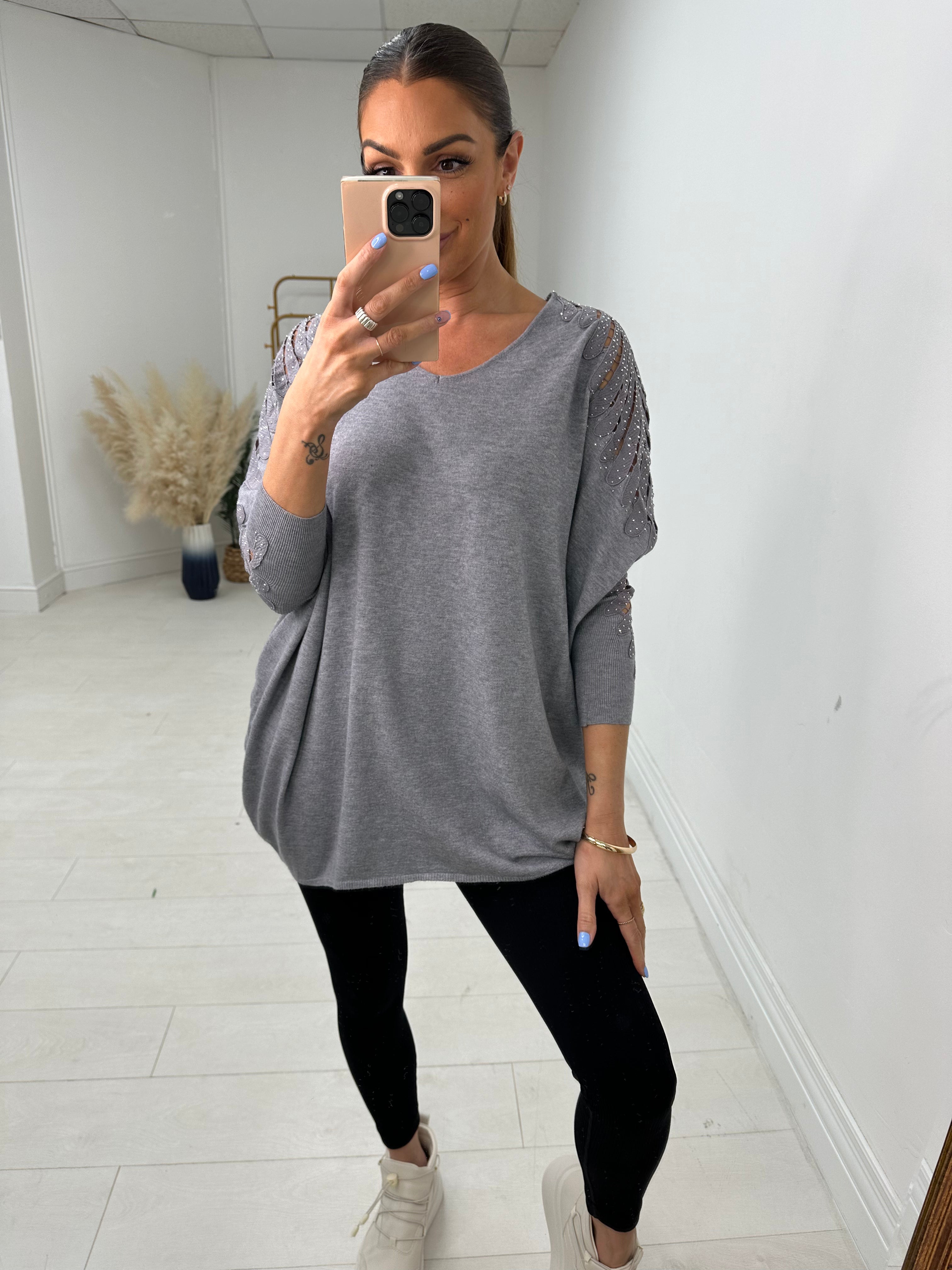 Ximena Diamante Sleeve V Neck Jumper