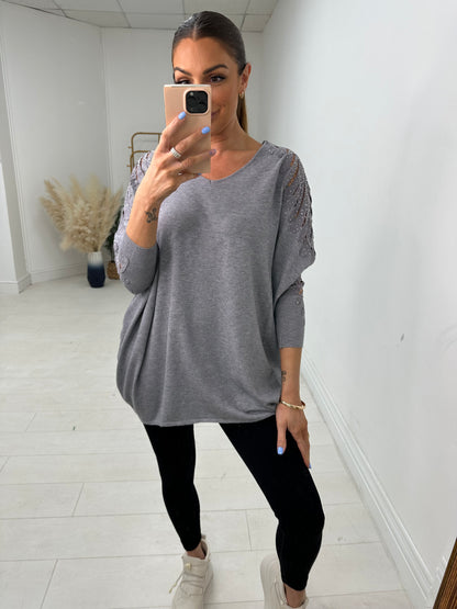 Ximena Diamante Sleeve V Neck Jumper