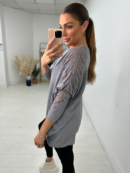Ximena Diamante Sleeve V Neck Jumper