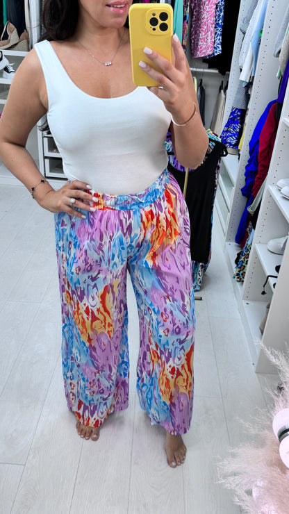 Elkie Multi Coloured Wide Leg Pleated Trousers