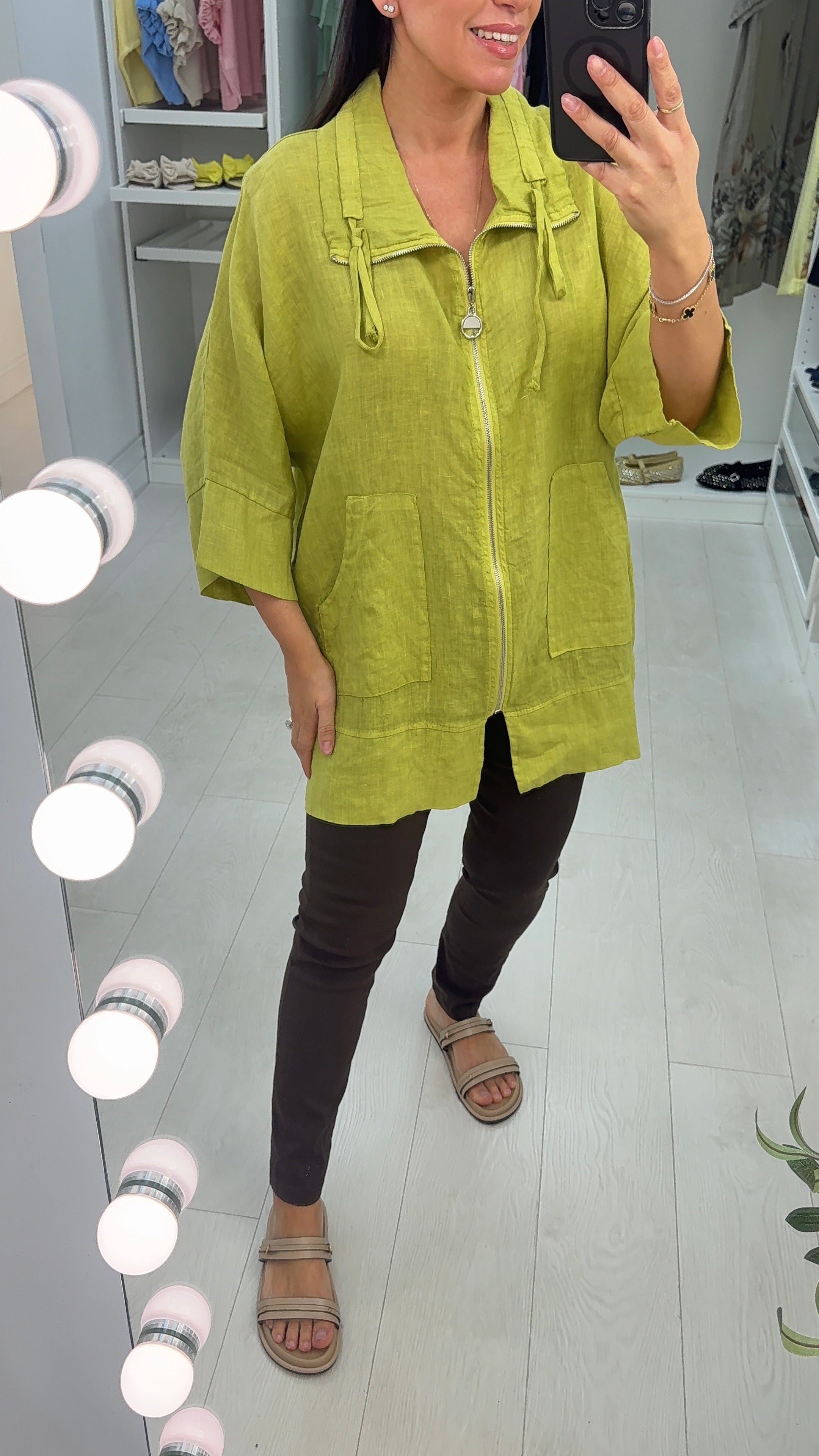 Zora Plain Zip Front Lightweight Linen Jacket