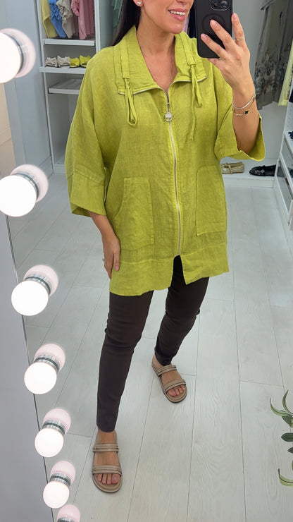 Zora Plain Zip Front Lightweight Linen Jacket