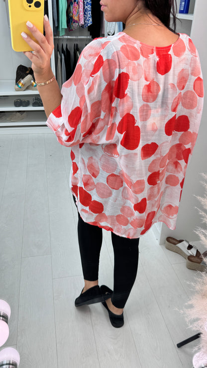 Trill Multi Coral Spot Print Batwing Top