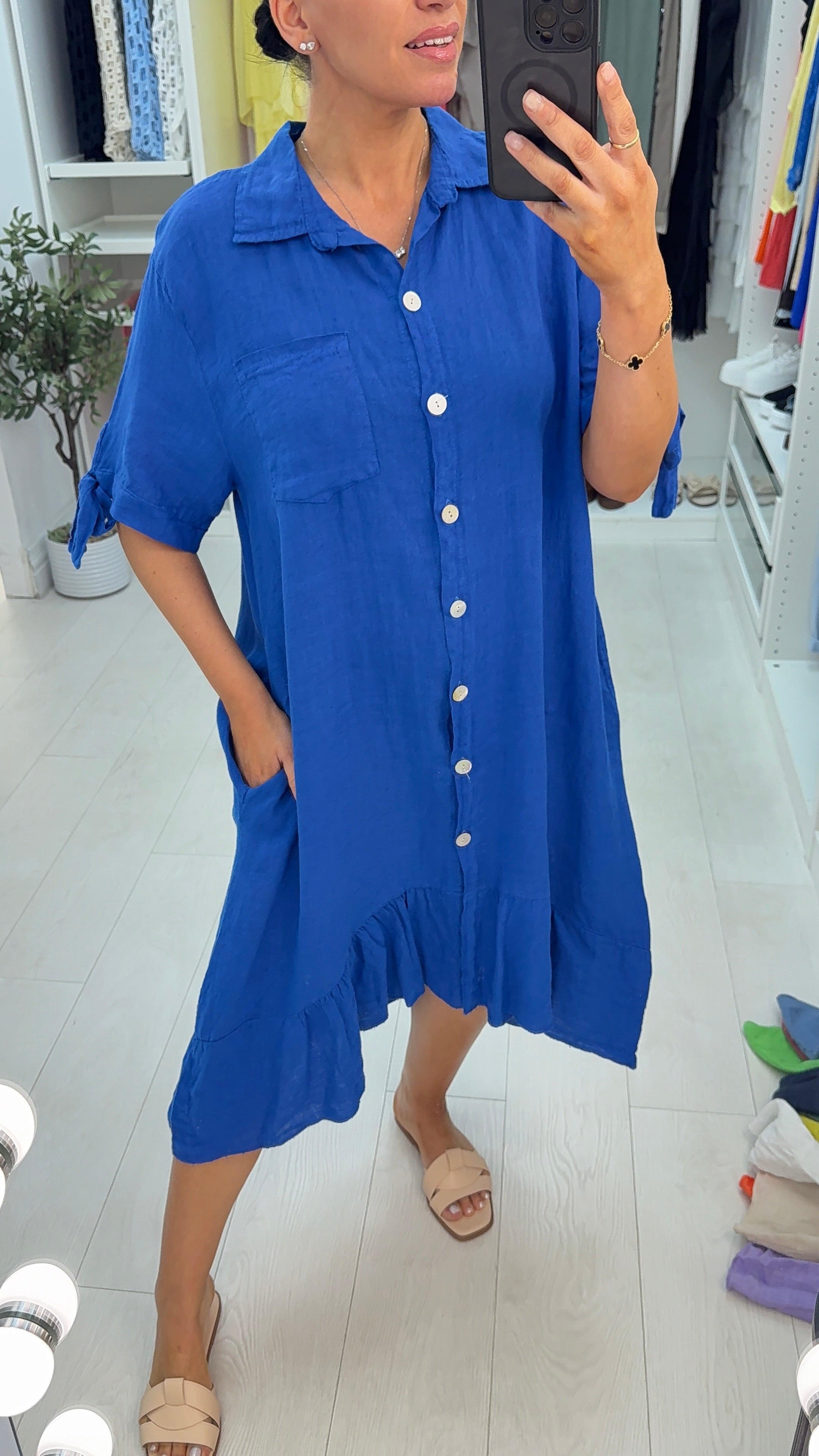 Glinda Plain Loose Fit Linen Shirt Dress