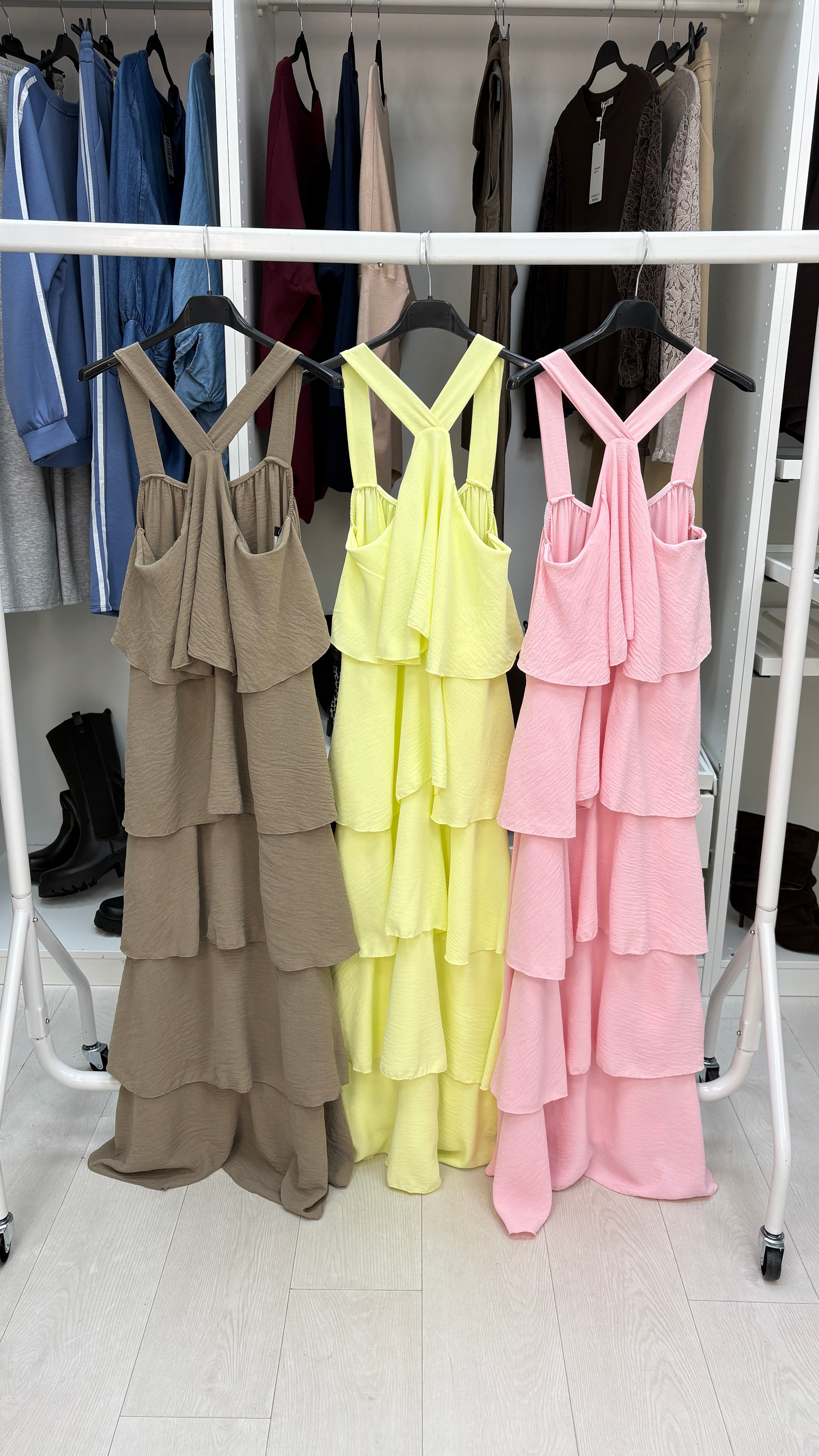 Wendelyn Plain Ruffled Halter Neck Maxi Dress