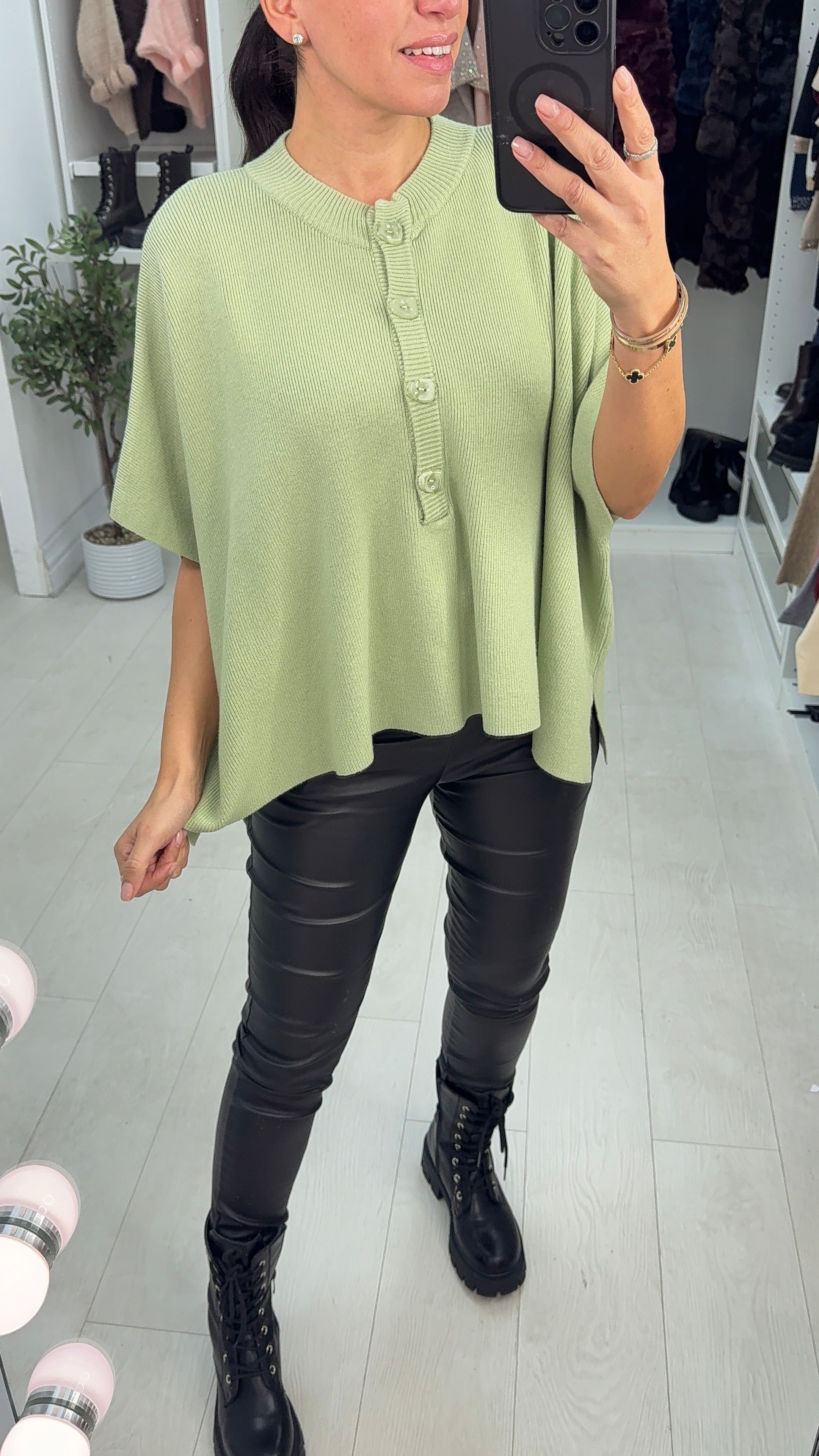 Meghan Button Detail Short Sleeve Loose Fit Jumper