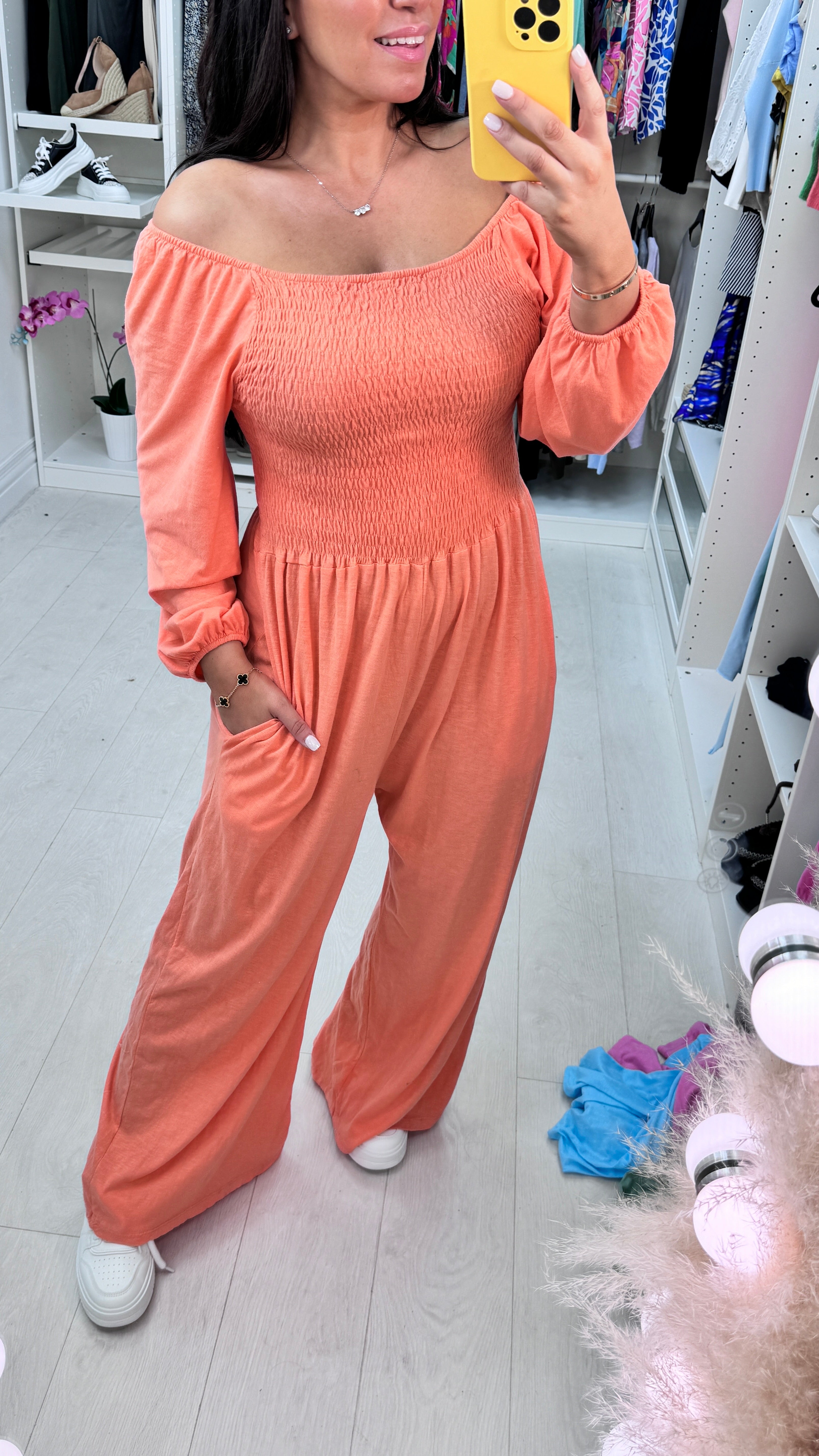 Janie Bardot Plain Elasticated Bust Jumpsuit