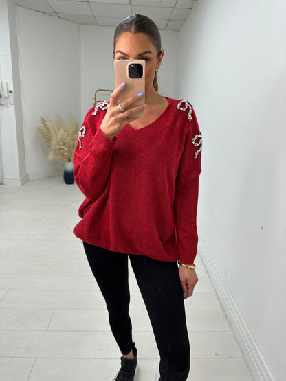 Primrose Gem Bow Detailed Cold Shoulder Jumper