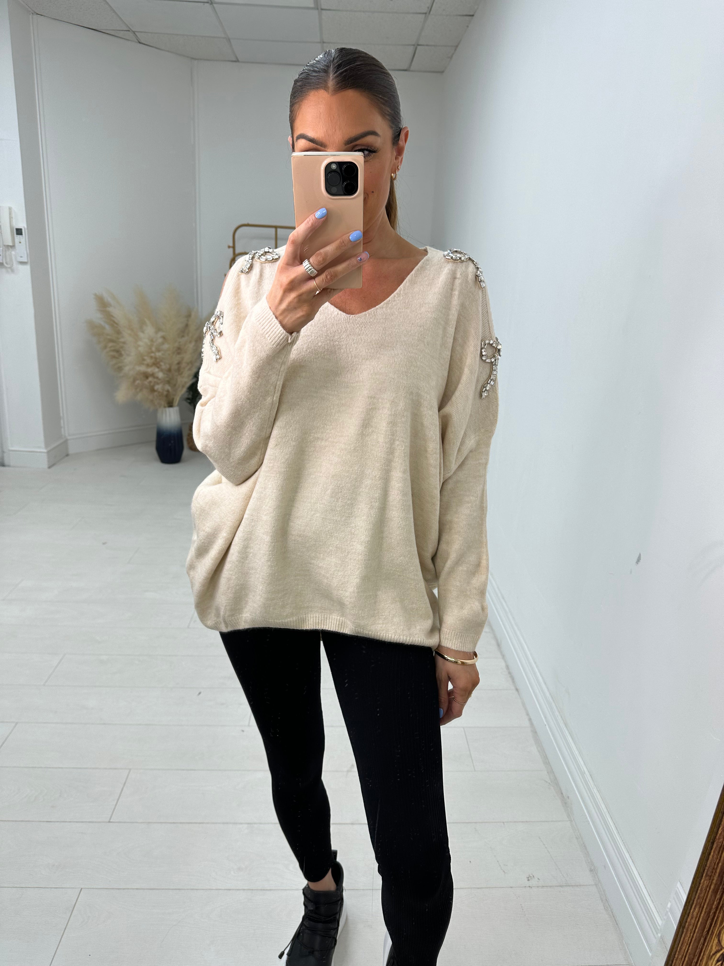 Primrose Gem Bow Detailed Cold Shoulder Jumper