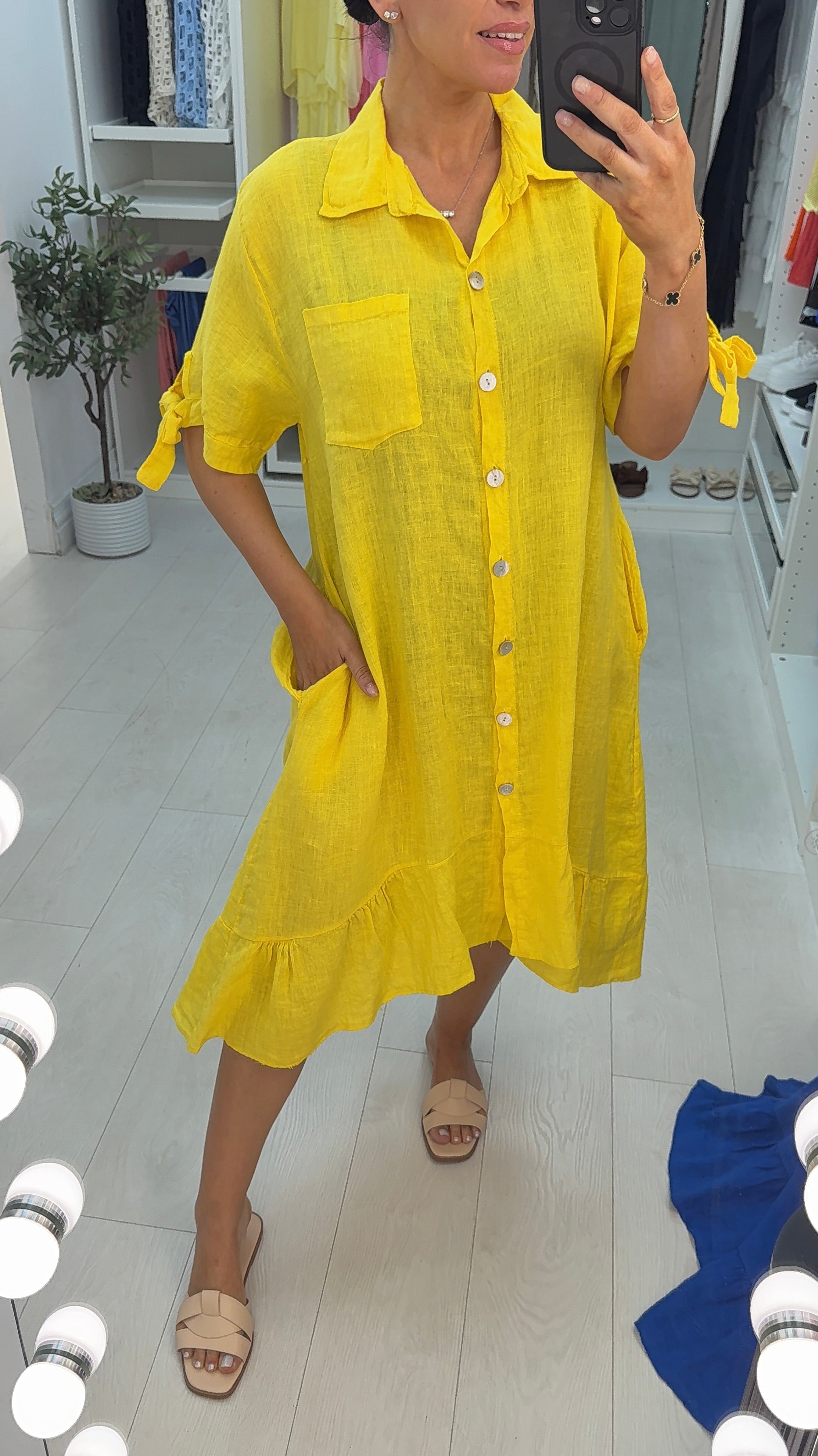 Glinda Plain Loose Fit Linen Shirt Dress