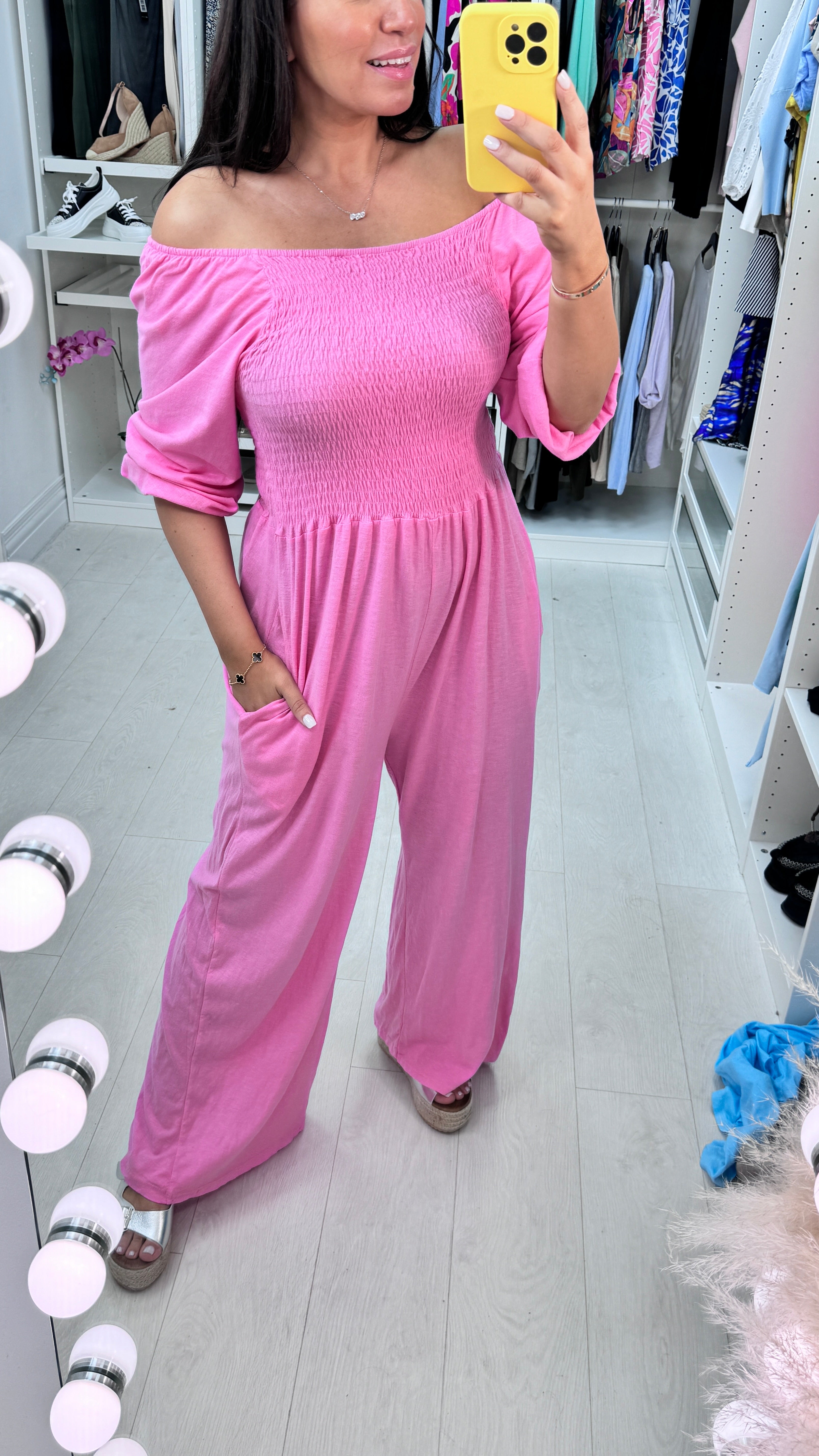 Janie Bardot Plain Elasticated Bust Jumpsuit