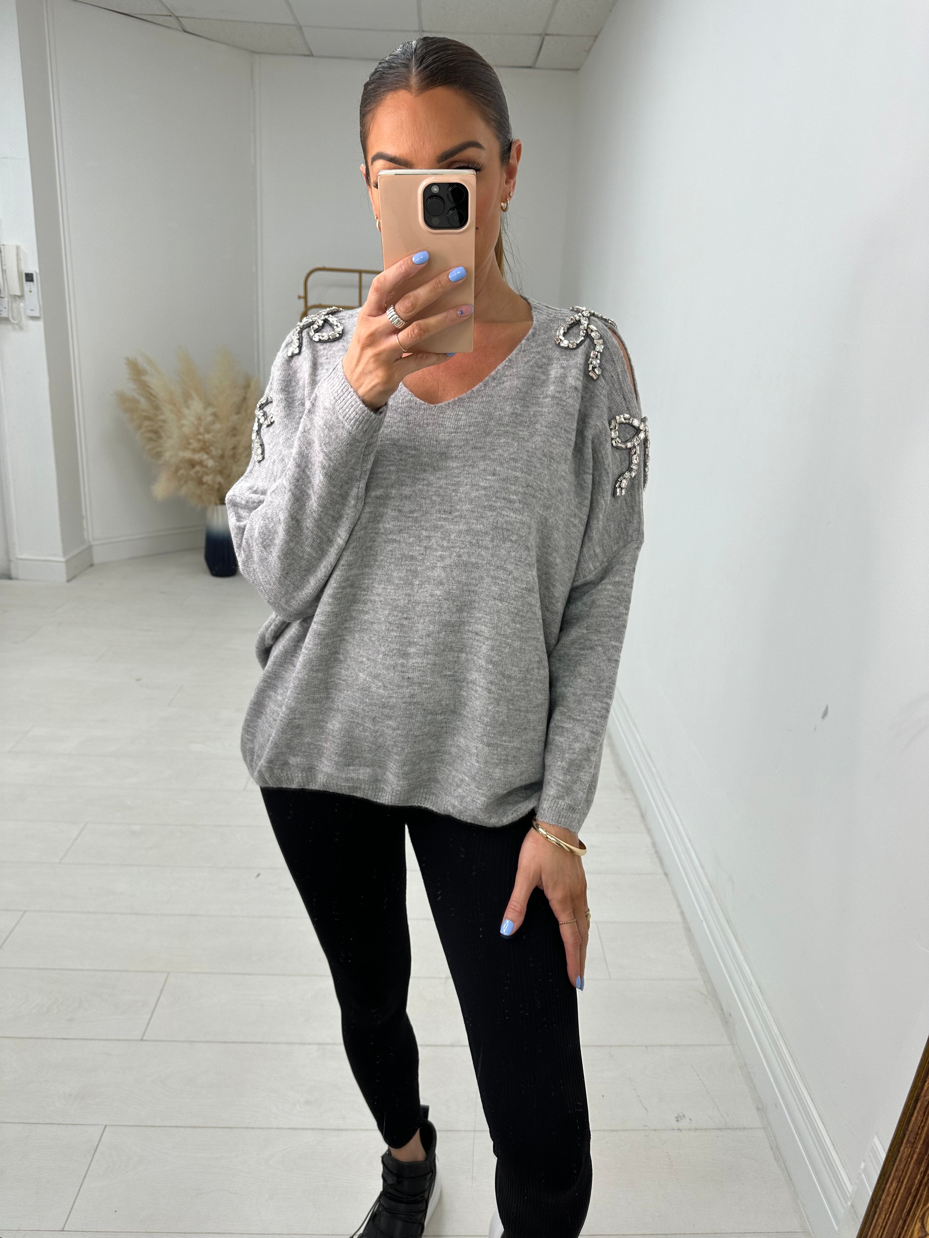 Primrose Gem Bow Detailed Cold Shoulder Jumper