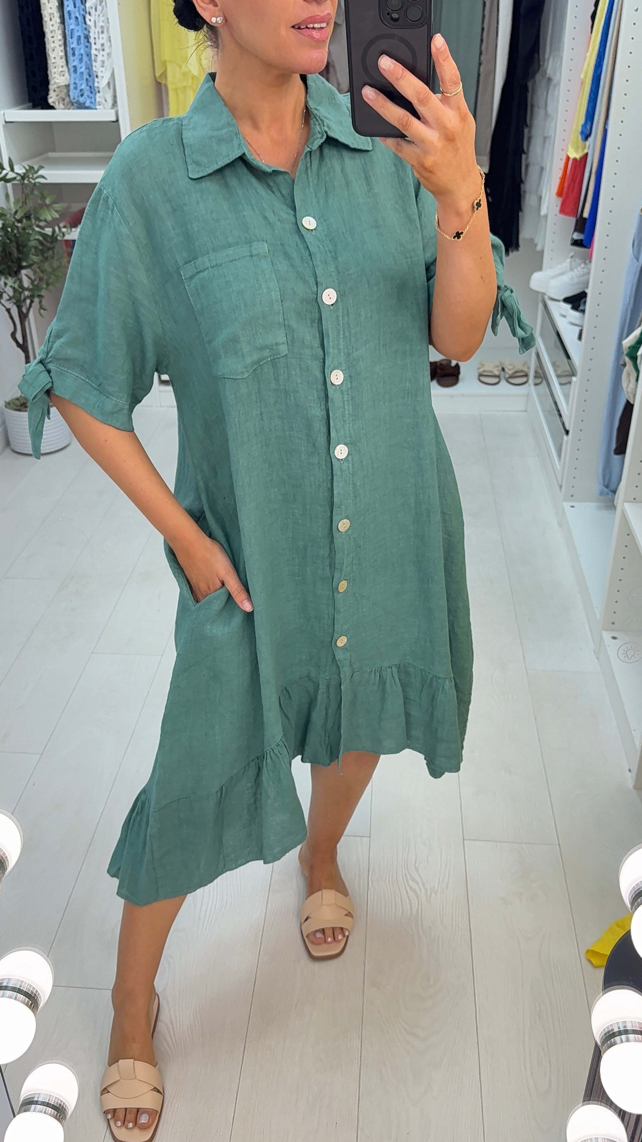 Glinda Plain Loose Fit Linen Shirt Dress
