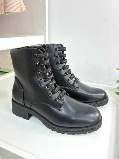 Jody Faux Leather Diamanté Chunky Biker Boots