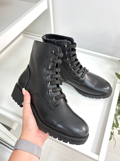 Jody Faux Leather Diamanté Chunky Biker Boots