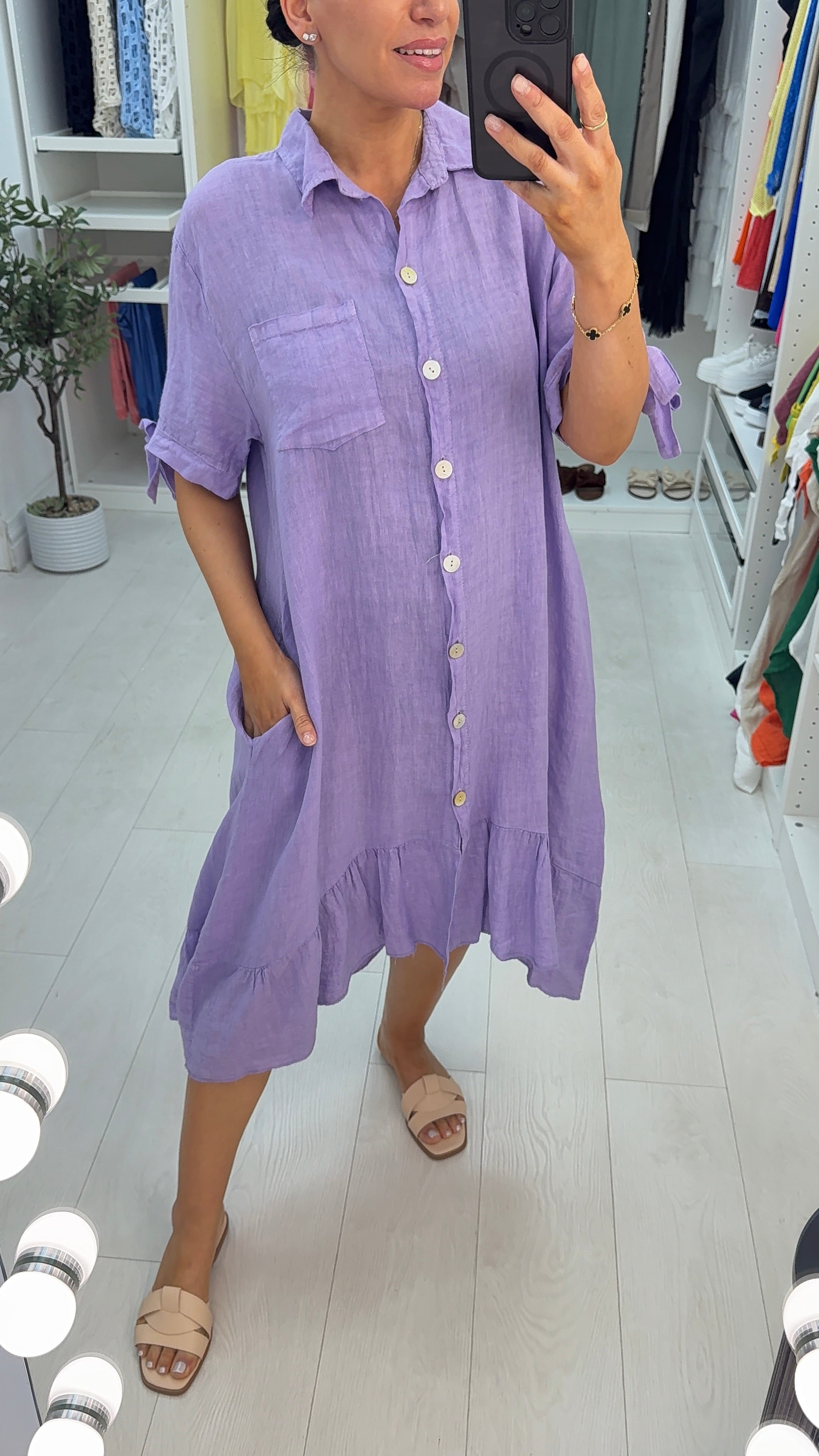 Glinda Plain Loose Fit Linen Shirt Dress