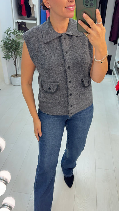 Leilani Knitted Sleeveless Button Front Top