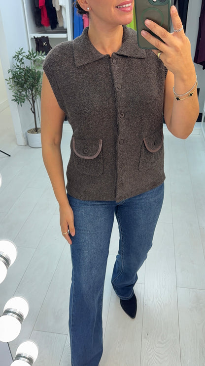 Leilani Knitted Sleeveless Button Front Top