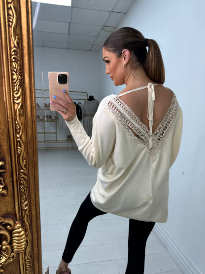 Inayda Crochet Back Detailed Batwing Jumper