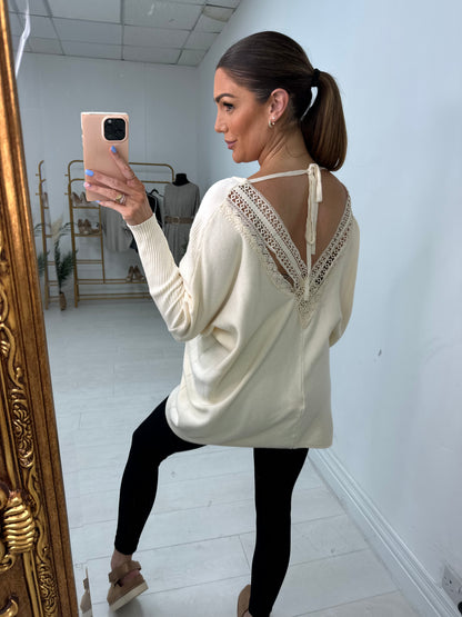 Inayda Crochet Back Detailed Batwing Jumper