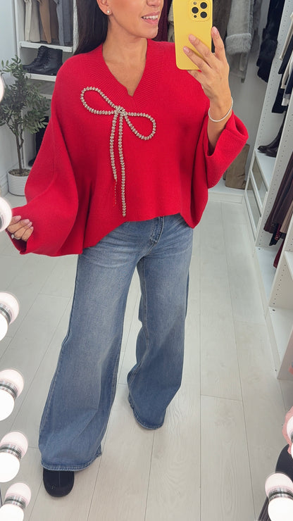 Brenae Embellished Bow Detailed Loose Fit Jumper
