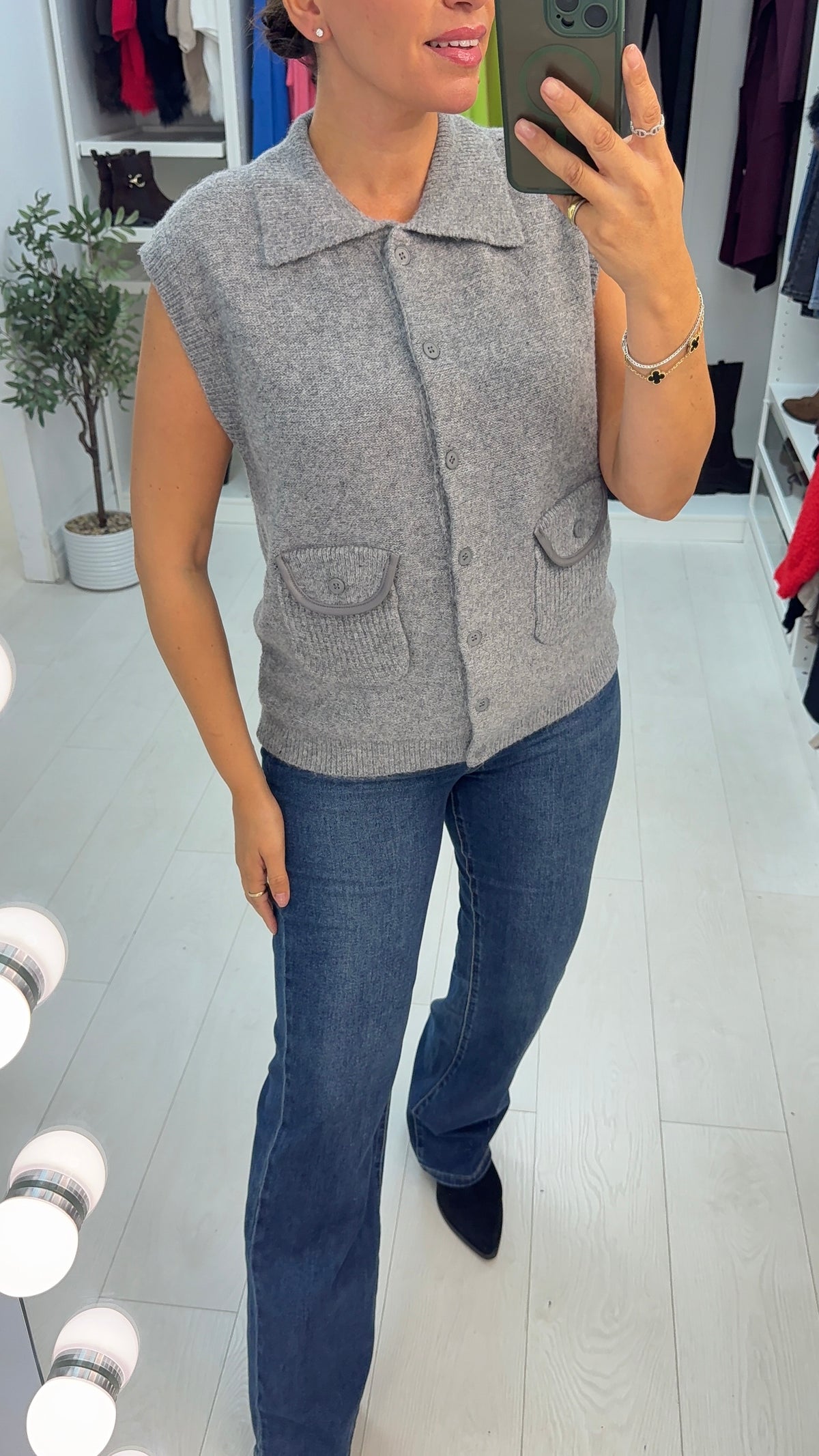 Leilani Knitted Sleeveless Button Front Top