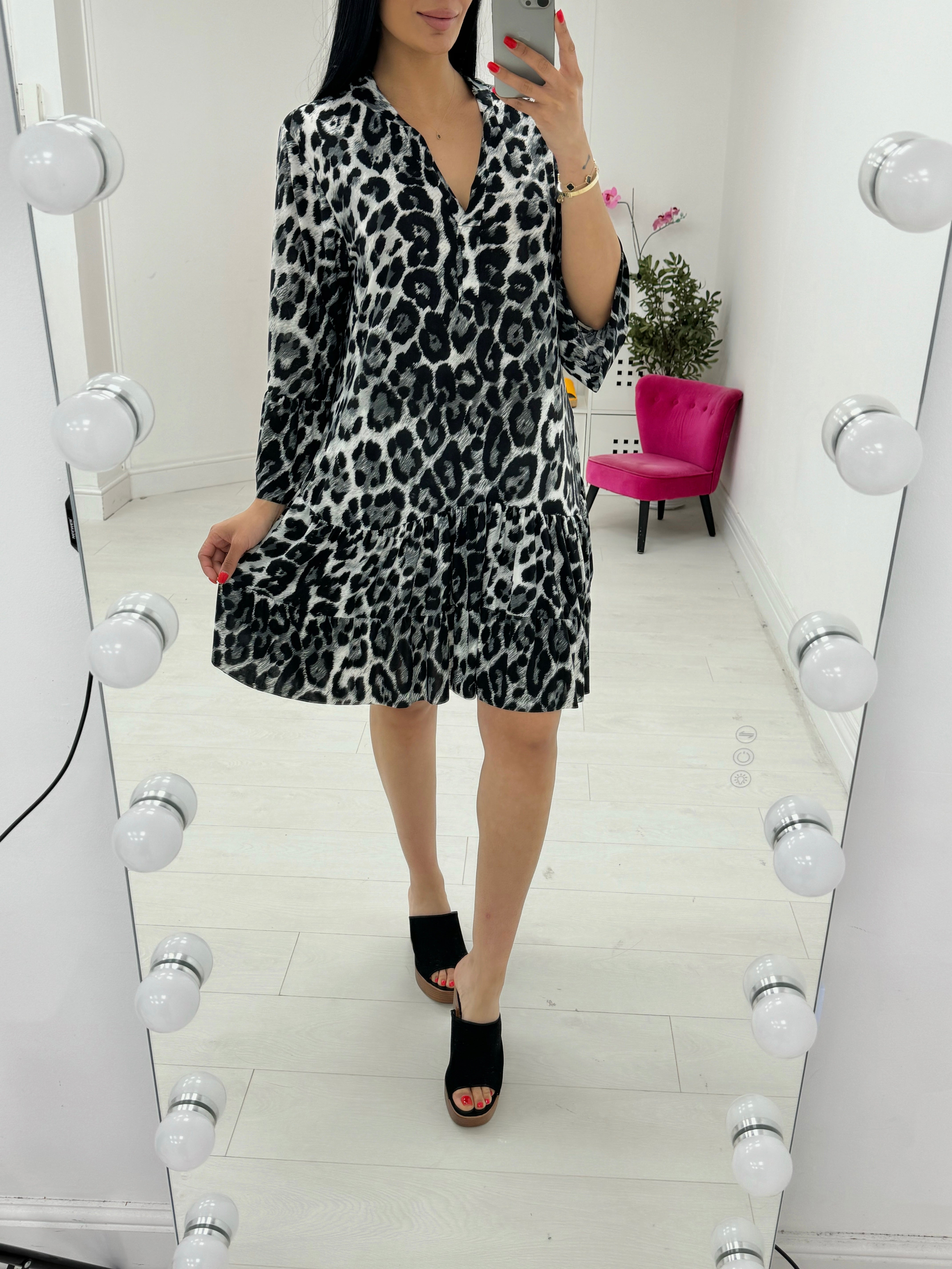 Norra Cheetah Print Smock Dress
