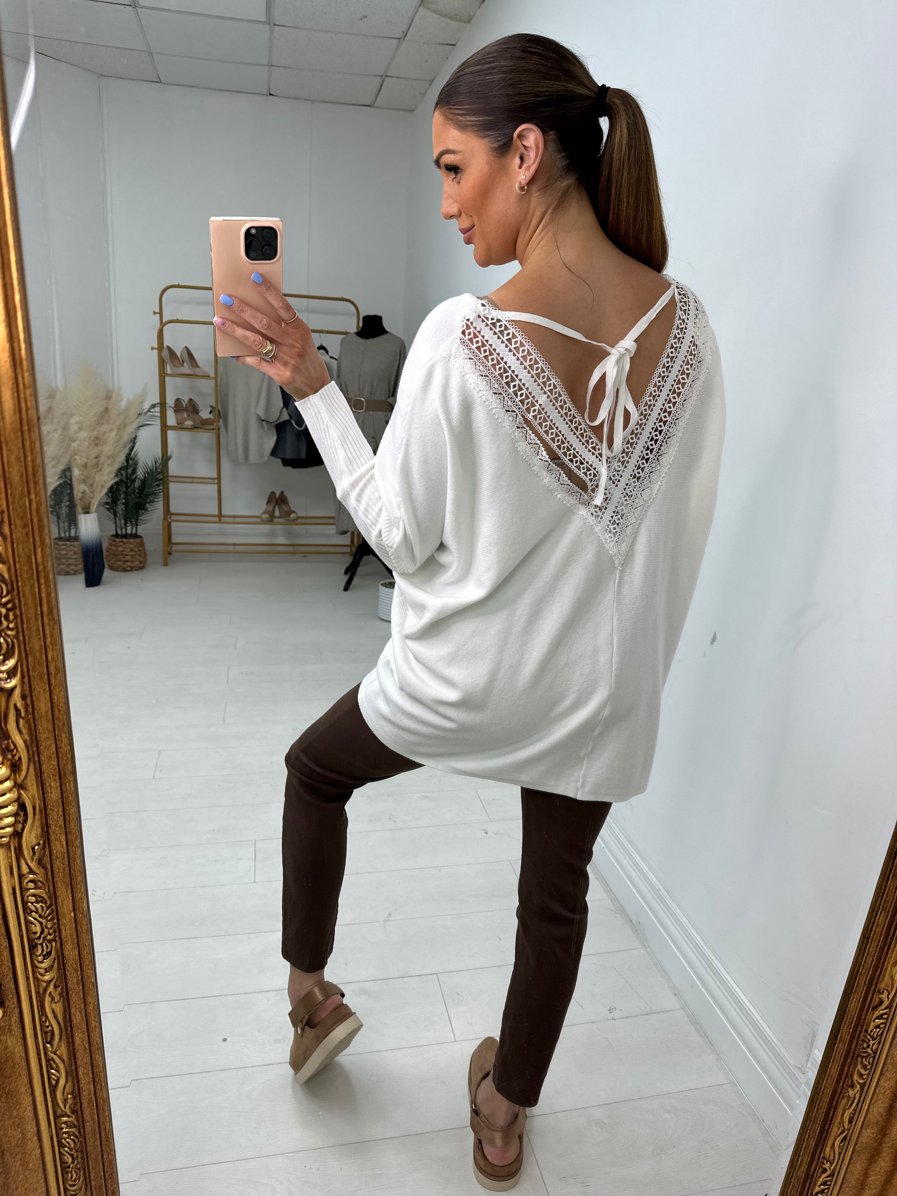 Inayda Crochet Back Detailed Batwing Jumper