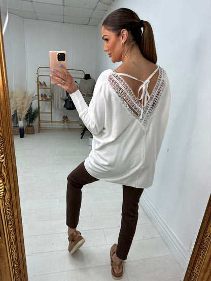 Inayda Crochet Back Detailed Batwing Jumper