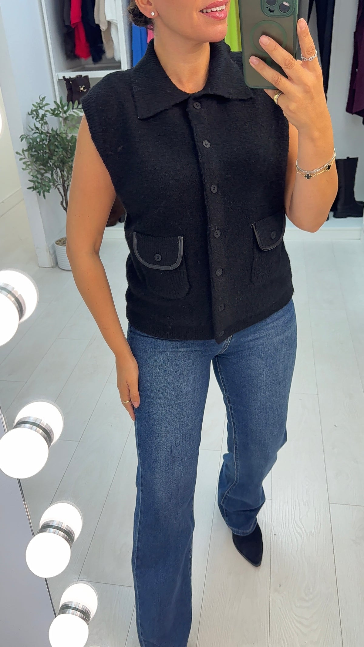 Leilani Knitted Sleeveless Button Front Top