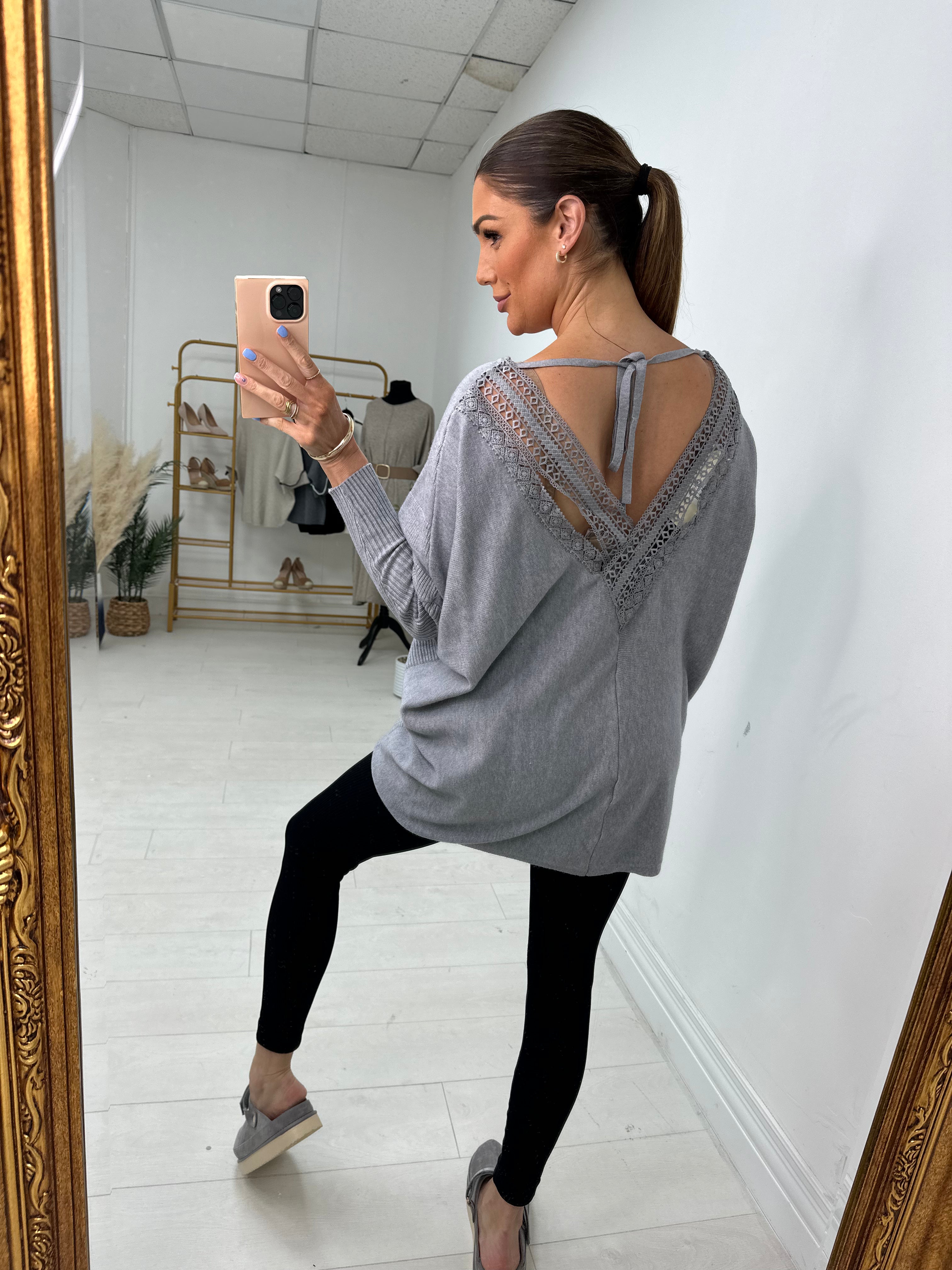 Inayda Crochet Back Detailed Batwing Jumper