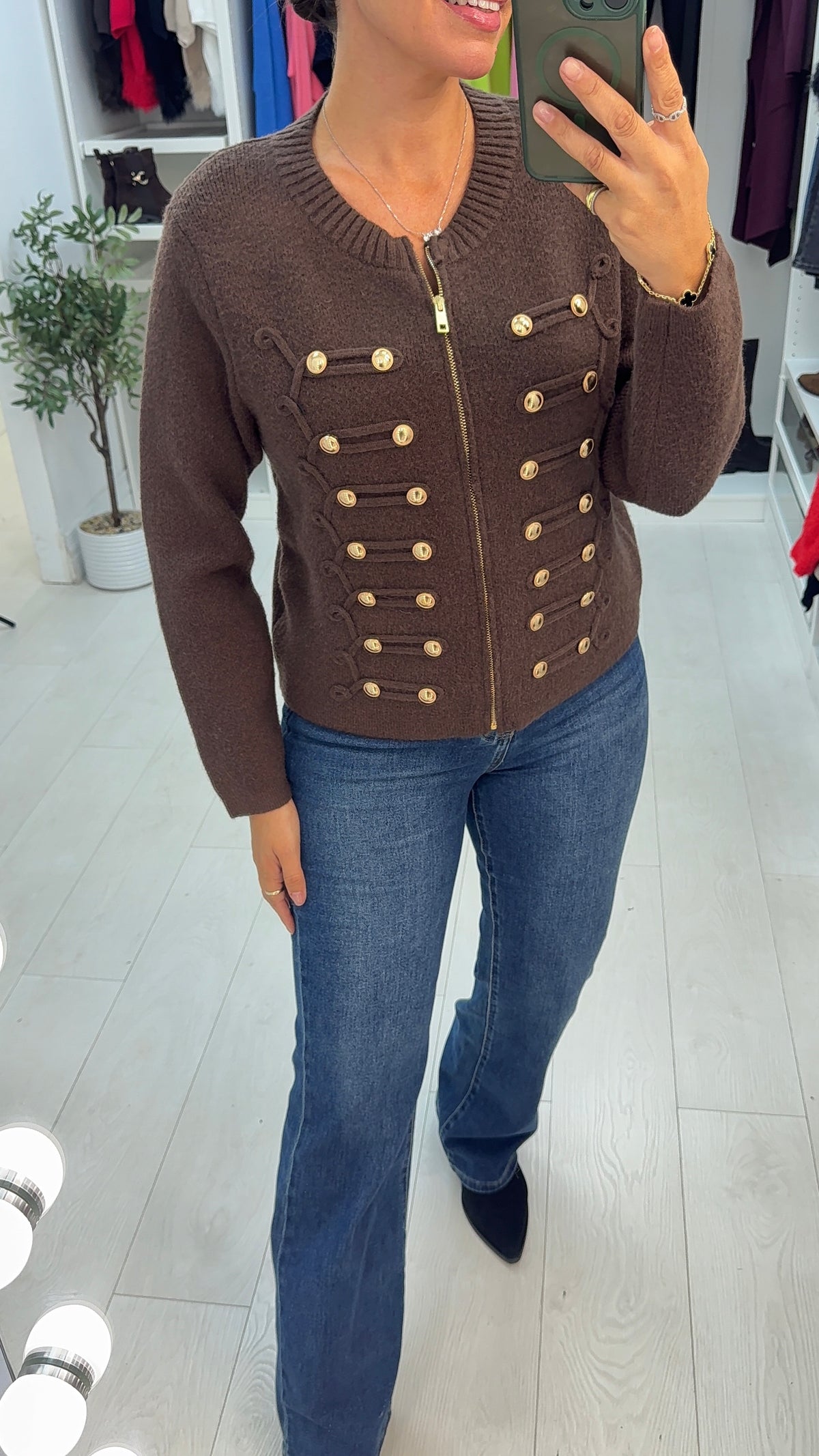 Ariya Military Style Knitted Zip Up Cardigan