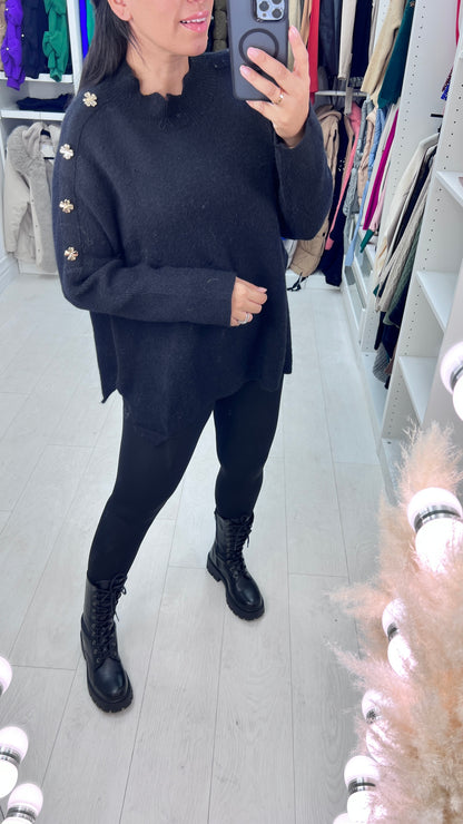 Laurelle Gold Clover Studded Shoulder Jumper